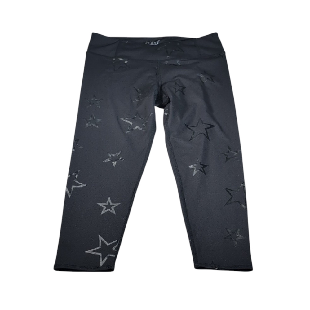 Marc New York Performance Capri Leggings Black w/Tonal Stars Size Large